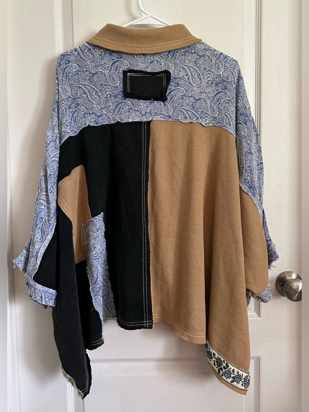 POL Button Shirt NWT Dolman Sleeve Mixed Fabric Western Patchwork Boho Oversized - Picture 7 of 11